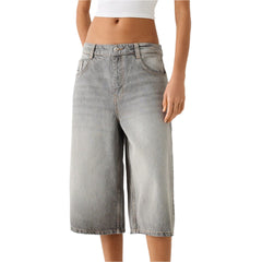 Women Knee Length Denim Shorts | Low Waisted | Stretchy Bermuda Jean Shorts | Baggy Cargo Jorts | Y2K Vintage