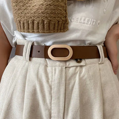 Women Leather Oval Buckle Belt | Needle Hole Adjustable