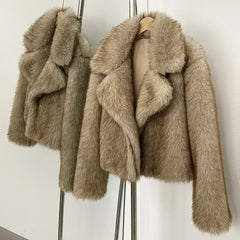 Women Short Fur Jacket | Vintage | Turn-Down Collar Coat | Long Sleeve Fur Coat | Winter | Streetwear