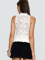 Women Mesh Lace Top | Sleeveless | Semi- See-Through Tank Top | Y2k | Summer Chic