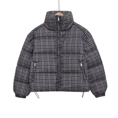 Women Plaid Puffer Jacket | Stand-Collar | Padded | Warm | Check | Parkas Jacket