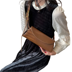 Women Baguette Leather Bag | Adjustable Wide Strap Shoulder Bag