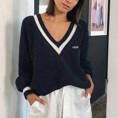 Women Loose Sweater | Autumn | Knitted Pullover | Long Sleeve | V-Neck Knitted Sweater