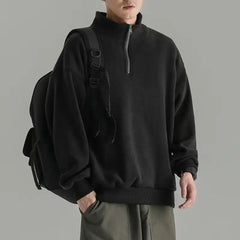 Men Vintage Fleece Pullover | Men Quarter Zip Hoodieless Sweatshirt