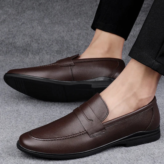 Men Plain Round Toe Leather Loafers | Leather Shoes