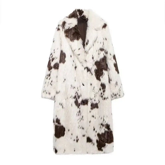 Women Winter Animal Print Fur Coat | Thick Warm Long Coat