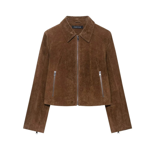Women Short Suede Jacket | Long Sleeve | Fall | Casual Vintage Jacket