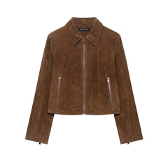 Women Short Suede Jacket | Long Sleeve | Fall | Casual Vintage Jacket
