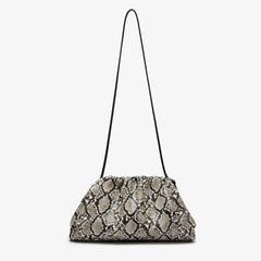 Women Leather Ruched Serpentine Dumpling Bag | Pouch Handbag | Cloud Clutch | Snake Pattern Shoulder Bag | Crossbody Bag