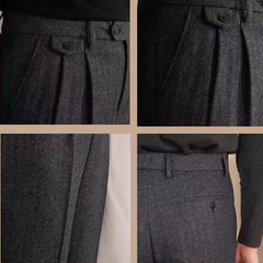 Men High-Waisted Woolen Pants | Herringbone | Italian Vintage Pants | Suit Pants |  Warm | Straight Fit