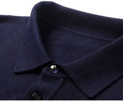 Men Pure Wool Sweater | Polo Knitted Pullover | Warm