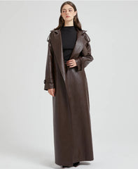 Women Extra Long Leather Trench Coat | Luxury Chic Overcoat | Autumn