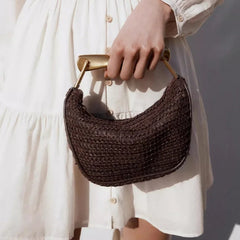 Women Woven Handbag | Rattan Half-Moon | Straw Shoulder Bag | Bucket Bag | Crossbody Bag