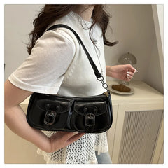 Women Vintage Double Pockets Shoulder Bag | Leather Bag