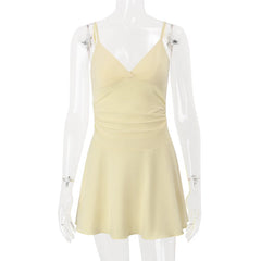 Women Butter Yellow V-Neck Dress | Sleeveless | Mini Dress | Summer