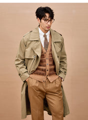 Men Long Trench Coat | Double Breasted | British Style | Spring | Autumn