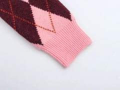 Women Argyle Cardigan | Casual | Knitted | Elegant Sweater | Long Sleeve | Knitwear
