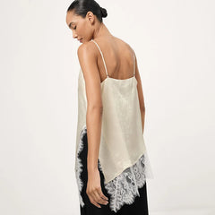 Women Elegant Satin Spaghetti Strap Camisole | Lace Split Vest | Casual Silk Top | Summer