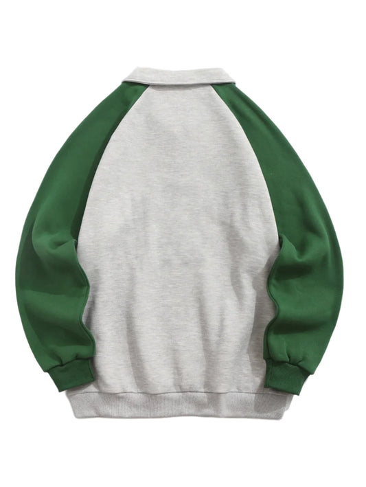 Unisex Vintage Quarter Button Polo Collar Sweatshirt | Raglan Sleeves