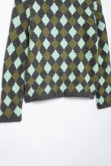 Women Vintage Argyle Sweater | Long Sleeve | Pockets | Knitted Cardigan