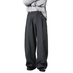 Men Loose Fit Dress Pants | Adjustable Buckle | Pleated | Casual Trousers | Wide Leg