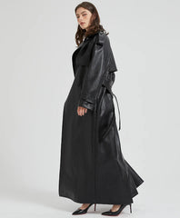 Women Extra Long Leather Trench Coat | Luxury Chic Overcoat | Autumn