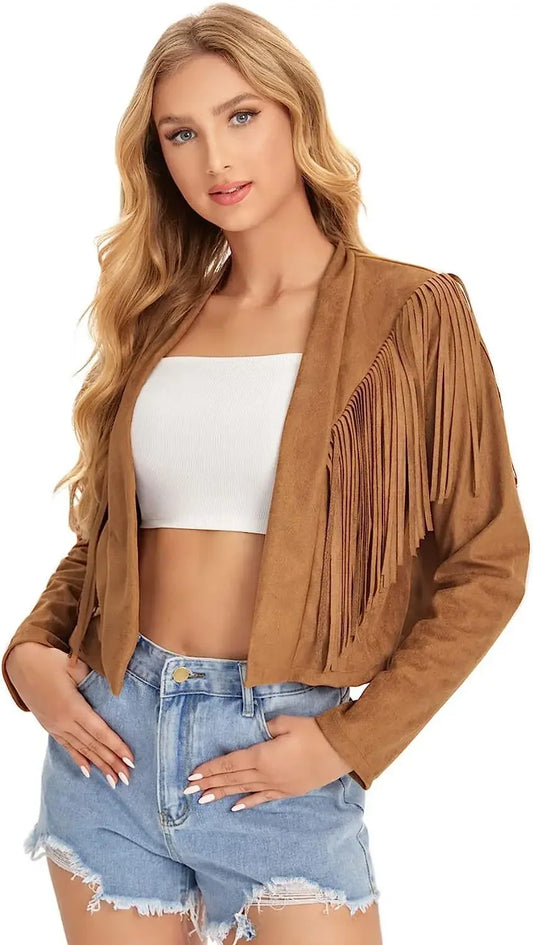 Women Fringed Leather Jacket | Suede Cowboy Jacket | Fringe Jacket