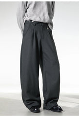 Men Loose Fit Dress Pants | Adjustable Buckle | Pleated | Casual Trousers | Wide Leg