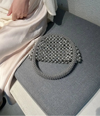Women Hollow Hand-Made Metal Gold Beads Woven Handbag | Pearl Bag | Round Handbag