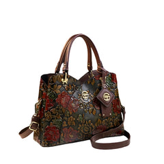 Women Vintage Flower Pattern Leather Handbag