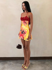 Women Floral Print Dress | Backless | Halter Neck | Sequin Bodycon Dress