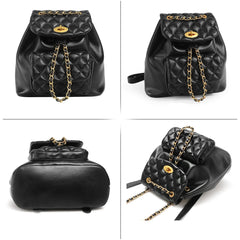 Women Leather Small Quilted Backpack | Drawstring Bag