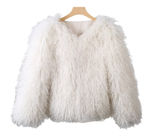 Short Mongolian Fur Coat | Women Luxury Cropped Fur Coat | Warm | Winter