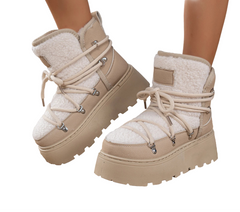 Women Winter Thick-Soled Cross-Tie Snow Boots | Mid-Length Warm Boots