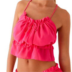 Women Summer Coquette Cropped Cami Top | Backless Spaghetti Straps Tank Top