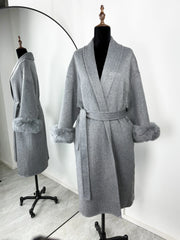 Women Fur Woolen Coat | Short Coat | Elegant Double-Sided Wool Overcoat | Cardigan Jacket | Long Wrap Coat