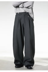 Men Loose Fit Dress Pants | Adjustable Buckle | Pleated | Casual Trousers | Wide Leg