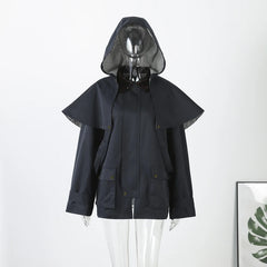 Women Removable Hooded Coat | Loose | Long Jacket | Casual Waterproof Trench Coat | Cape Jacket