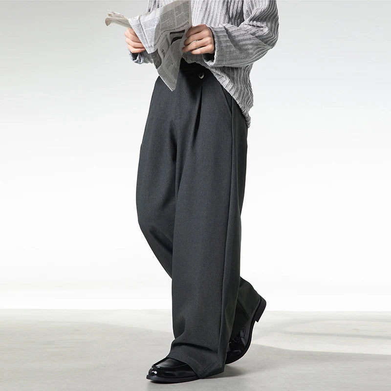 Men Loose Fit Dress Pants | Adjustable Buckle | Pleated
