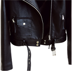 Women Biker Leather Jacket with Belt