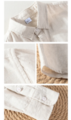 Men Linen Shirt | Long Sleeves Button Down Top | Stand Collar Plain Color Shirt