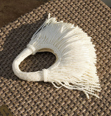 Women Pearl Evening Clutch | Luxury Designer Handbag | Long Tassel Clutch | Pearl Handle