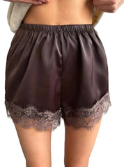 Women Satin Lace Trim Shorts | Boxer Shorts | Loungewear | Silk