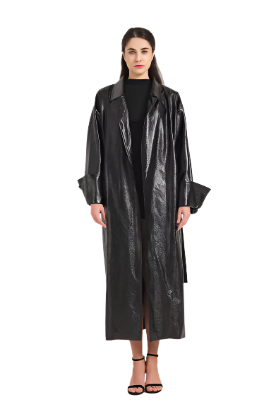 Women Leather Trench Coat With Belt | Extra Long Cherry Red Leather Coat