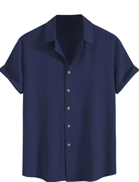 Men Cotton Wrinkle Textured Button Down Shirt | Casual Beach Hawaiian Summer Shirt
