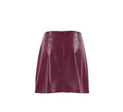 Women Short Burgundy Leather Skirt | High Waist A Line Mini Skirt