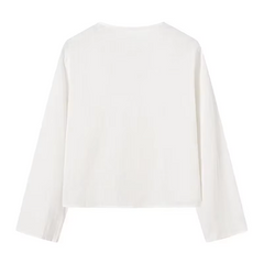 Women V-Neck Lace Up Shirt | Summer Casual Long Sleeve Blouse | Beach Chic Top