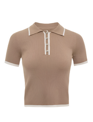 Women Knitted Short Sleeve Polo Shirt | Knit Sweater Ribbed Pullover