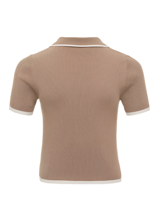 Women Knitted Short Sleeve Polo Shirt | Knit Sweater Ribbed Pullover