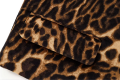 Women Leopard Print Long Sleeve Blazer and Mini Skirt | Animal Print Blazer Two Piece Set